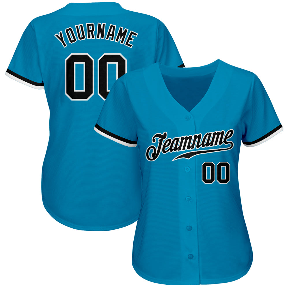 Custom Panther Blue Black-White Authentic Baseball Jersey baseball jersey product view 2