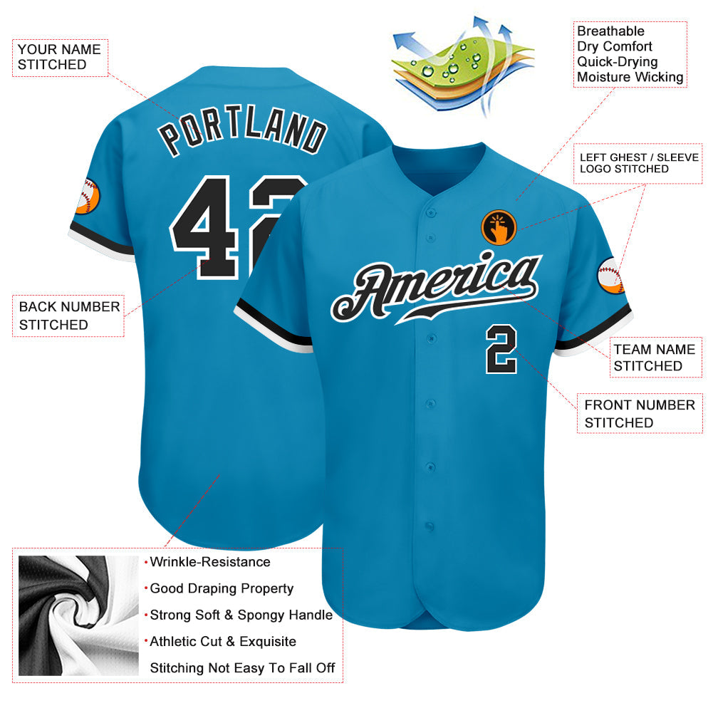 Custom Panther Blue Black-White Authentic Baseball Jersey baseball jersey product view 3