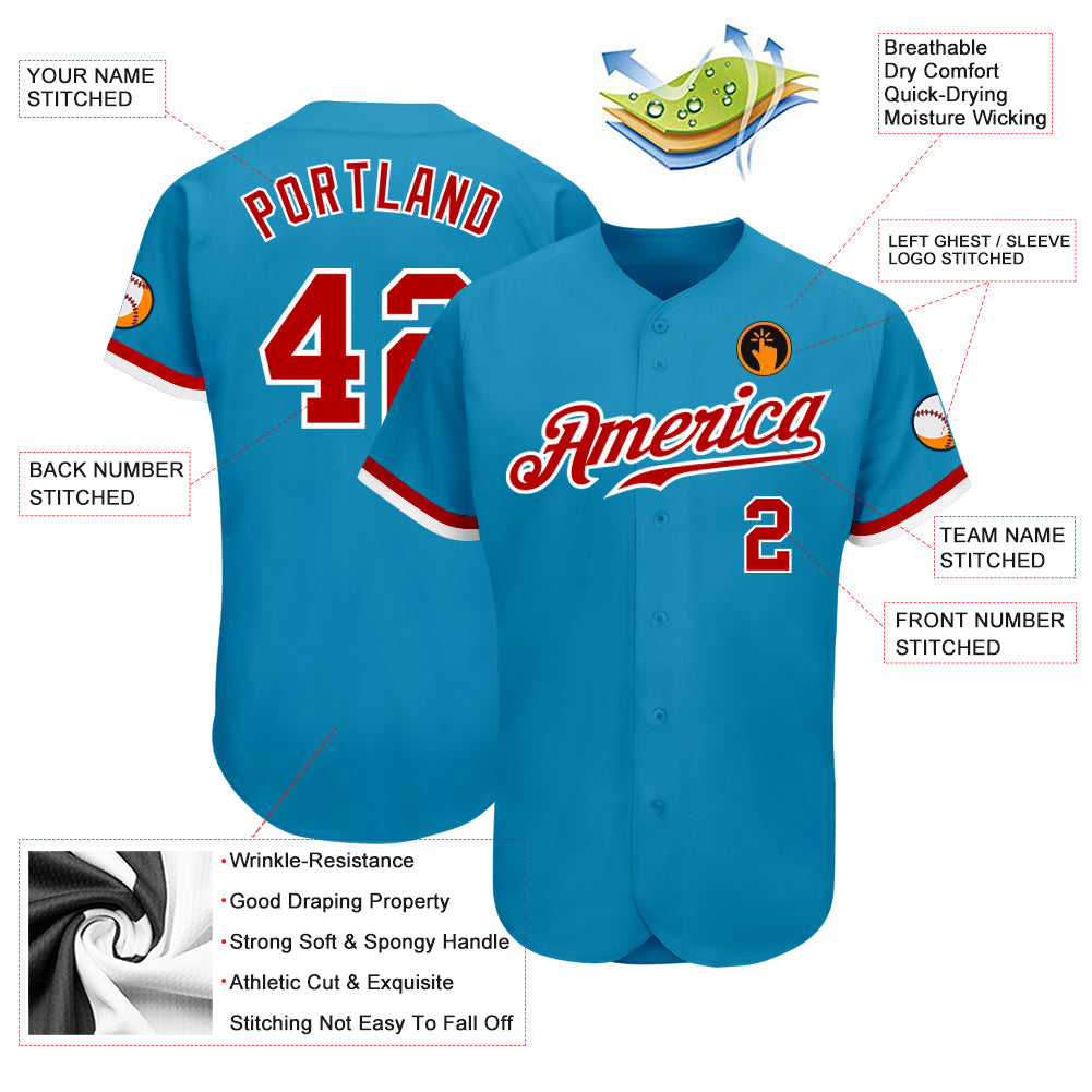 Custom Panther Blue Red-White Authentic Baseball Jersey baseball jersey product view 3