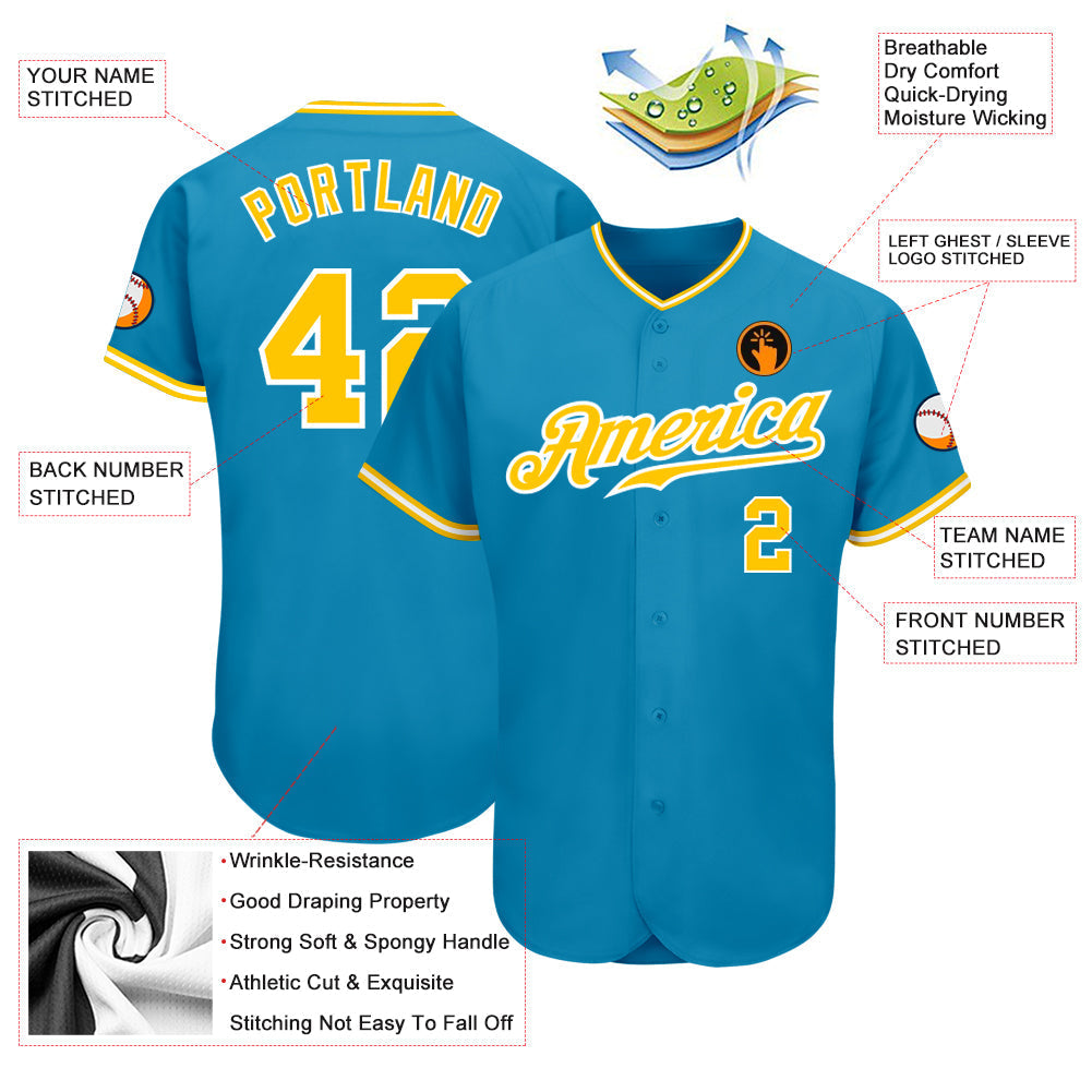 Custom Panther Blue Gold-White Authentic Baseball Jersey baseball jersey product view 3