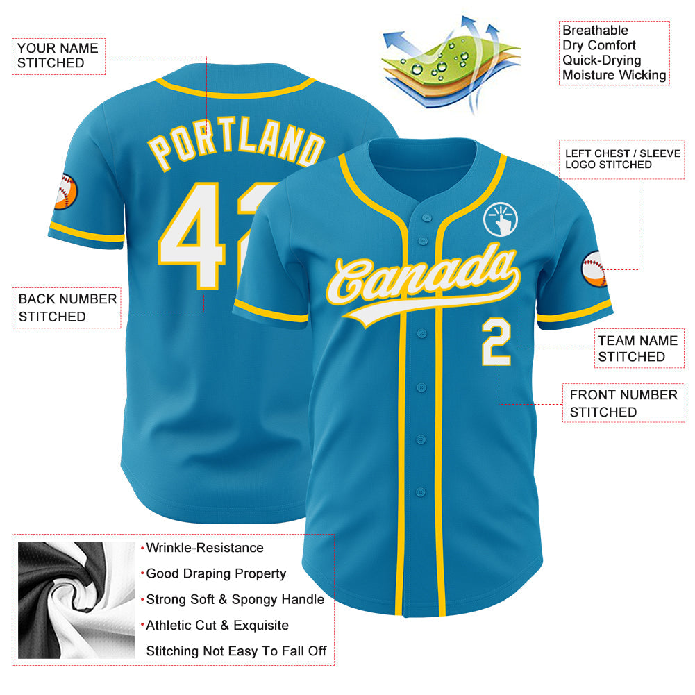 Custom Panther Blue White-Yellow Authentic Baseball Jersey baseball jersey product view 3