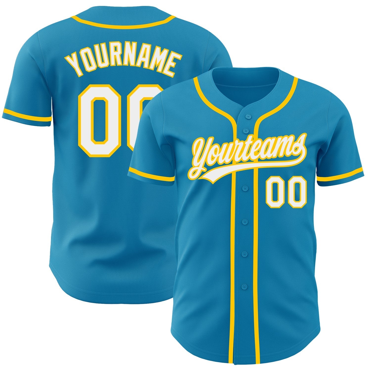 Custom Panther Blue White-Yellow Authentic Baseball Jersey baseball jersey product view 1