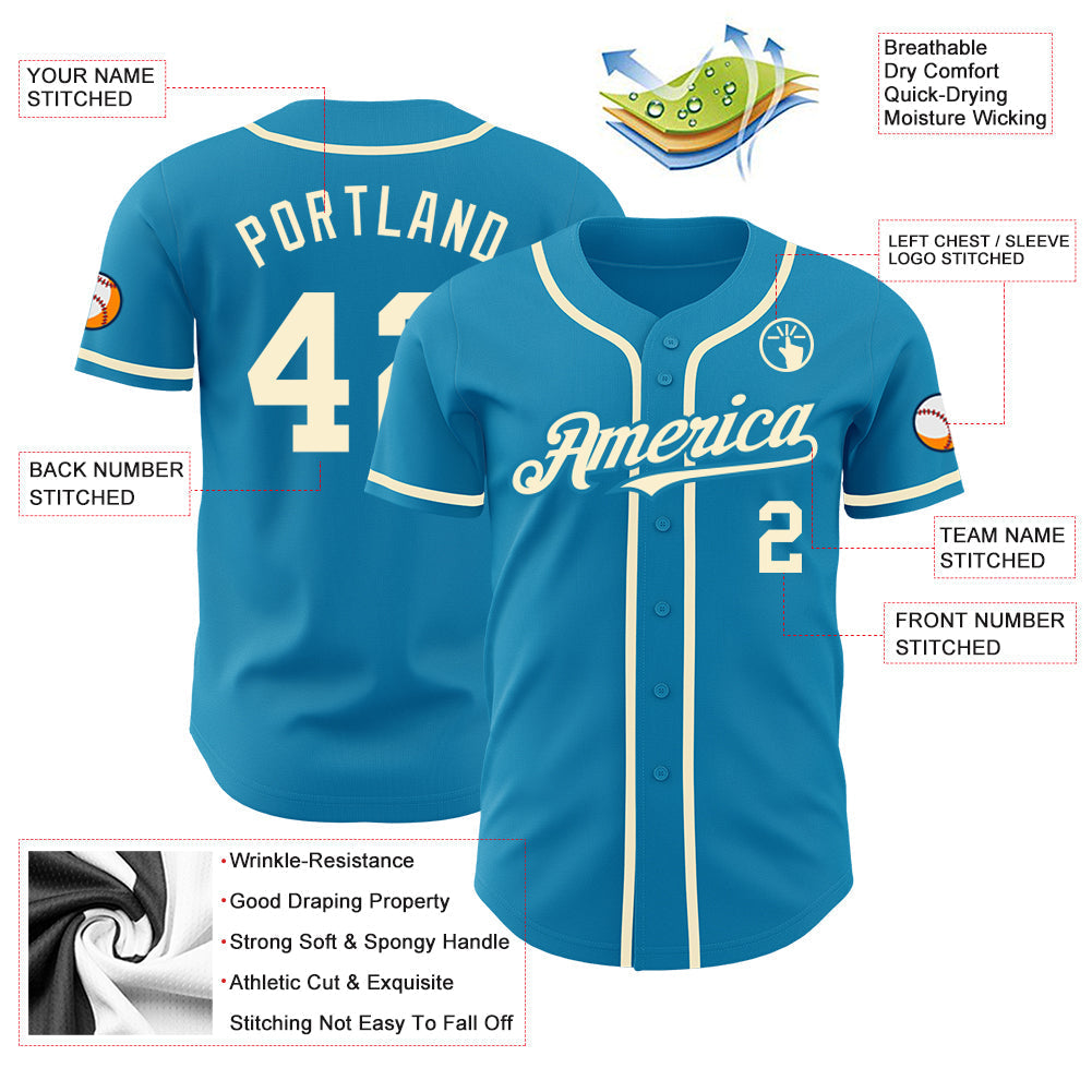 Custom Panther Blue Cream Authentic Baseball Jersey baseball jersey product view 3