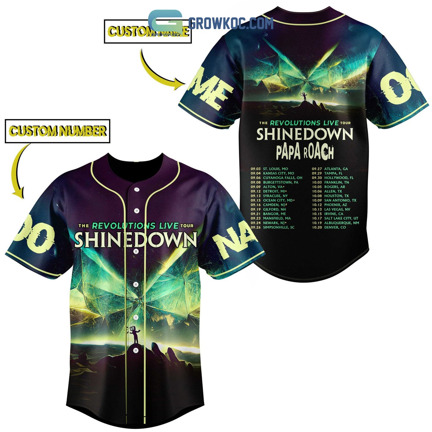 Papa Roach The Revolutions Live Tour Shinedown Personalized Baseball Jersey baseball jersey product view 1