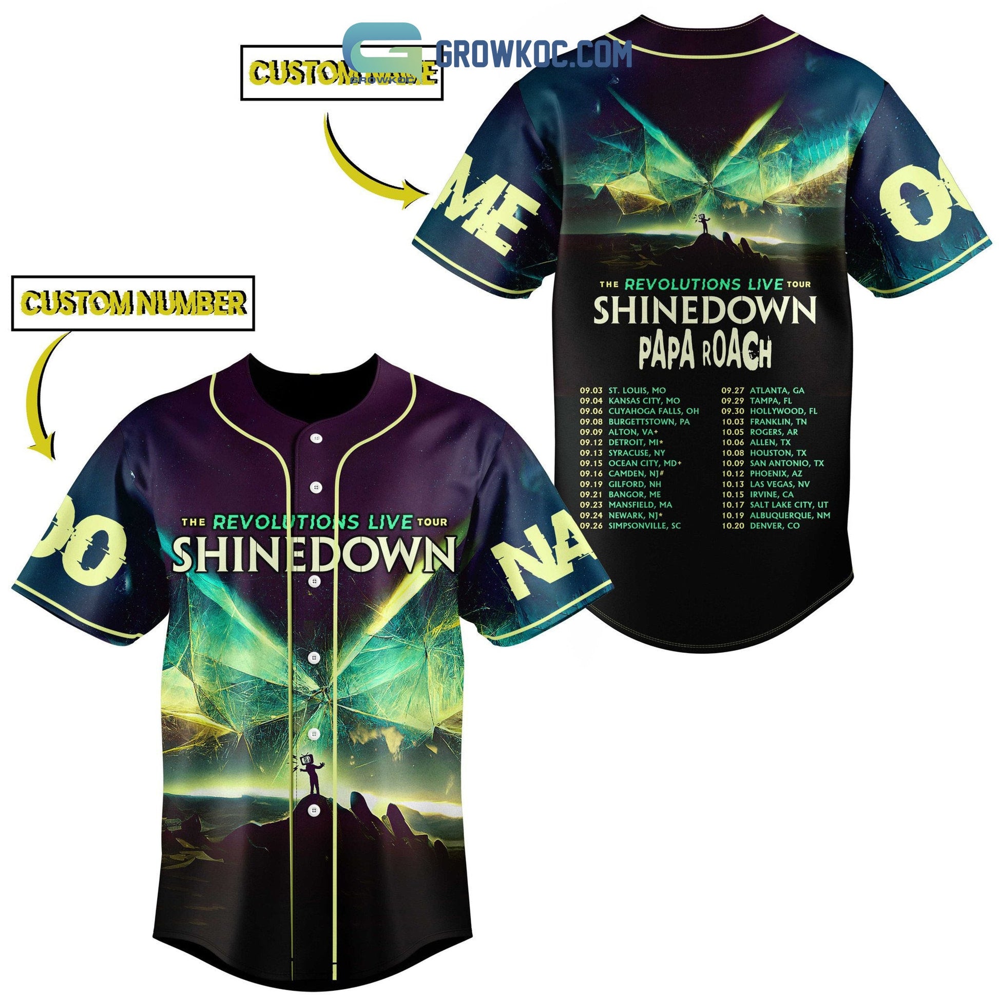 Papa Roach The Revolutions Live Tour Shinedown Personalized Baseball Jersey baseball jersey product view 1