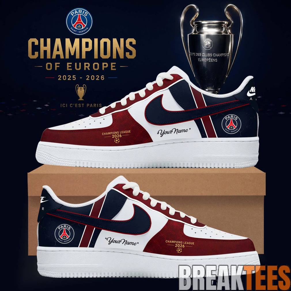 Paris Saint-Germain Champions of Europe 2026 Custom Air Force 1 Shoes Unisex T-shirt, Sweatshirt, Hoodie, Long Sleeve Tee - T-Shirt, Sweatshirt, Hoodie