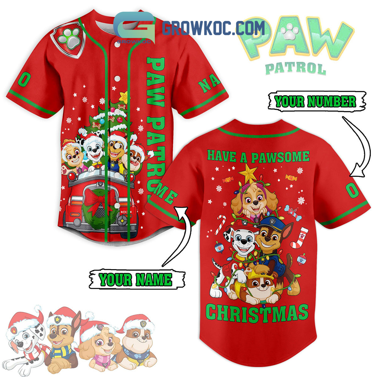 Paw Patrol Have A Pawsome Christmas Holiday Custom Name Number Baseball Jersey baseball jersey product view 1