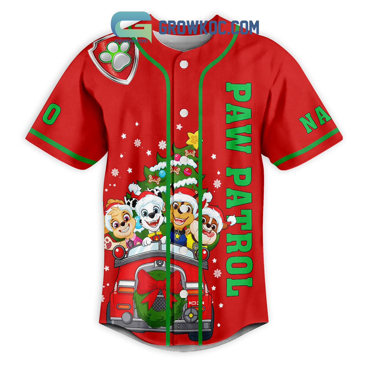 Paw Patrol Have A Pawsome Christmas Holiday Custom Name Number Baseball Jersey baseball jersey product view 2