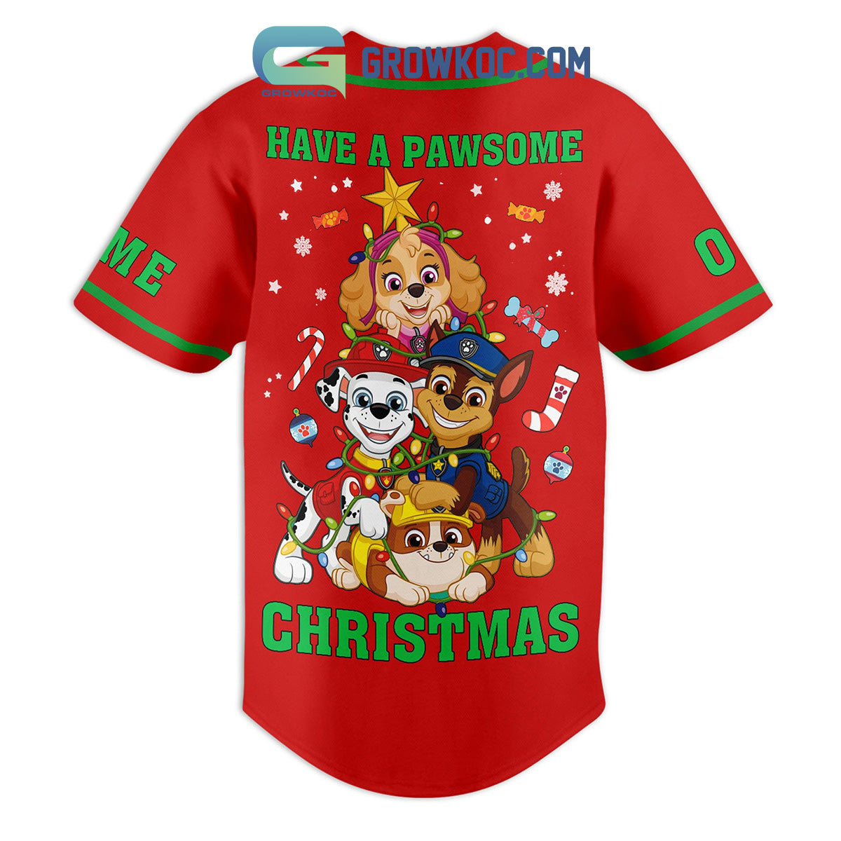 Paw Patrol Have A Pawsome Christmas Holiday Custom Name Number Baseball Jersey baseball jersey product view 3