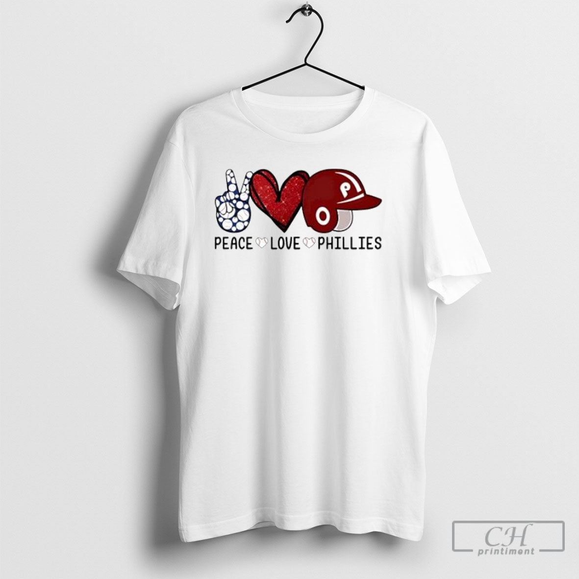 Peace Love Phillies Glitter Red Heart Baseball Themed Fan Posters White Shirt Unisex T-shirt, Sweatshirt, Hoodie, Long Sleeve Tee - T-Shirt, Sweatshirt, Hoodie