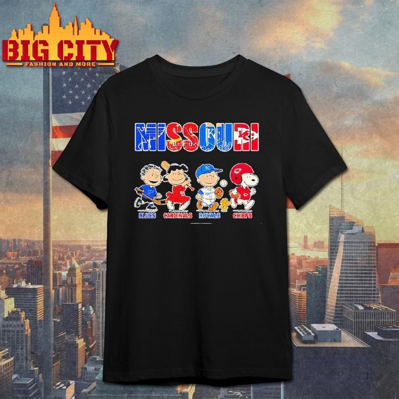 Peanuts Characters X Blues Cardinals Royals And Chiefs Missouri Sports Teams Shirt Unisex T-shirt, Sweatshirt, Hoodie, Long Sleeve Tee - T-Shirt, Sweatshirt, Hoodie