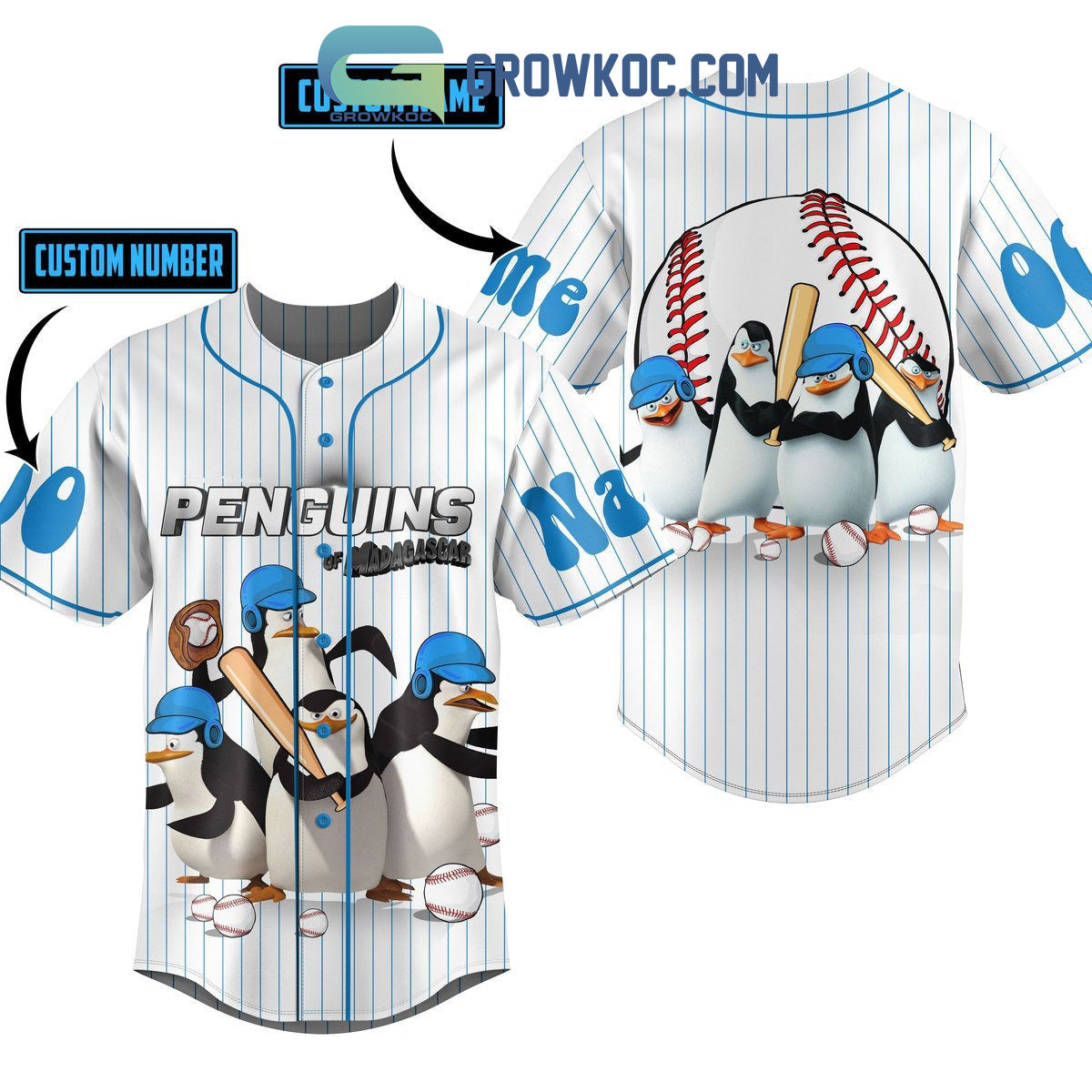 Penguins Of Madagascar Personalized Baseball Jersey baseball jersey product view 1