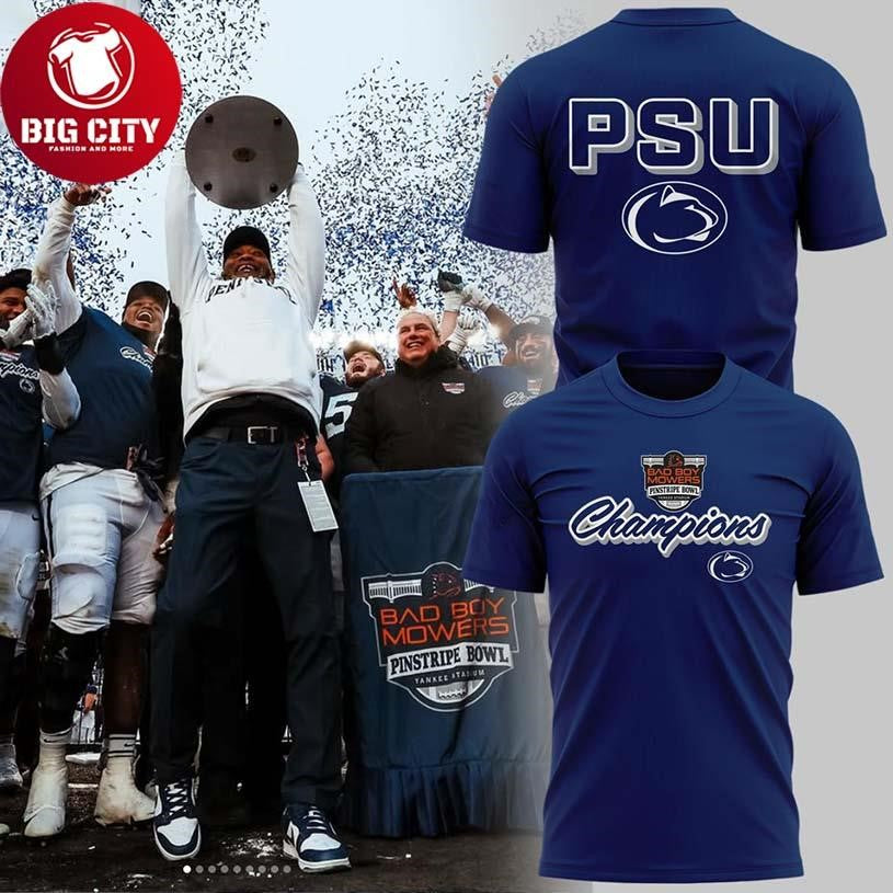 Penn State Nittany Lions Pinstripe Bowl Champions Navy 2025 Two Sided Shirt Unisex T-shirt, Sweatshirt, Hoodie, Long Sleeve Tee - T-Shirt, Sweatshirt, Hoodie