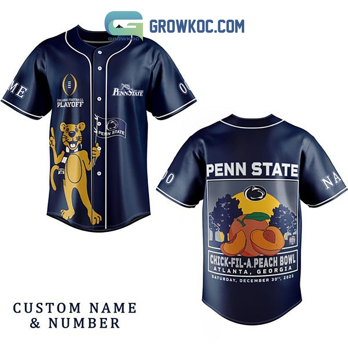 Penn State Nittany Lions Chick-fil-APeach Bowl Personalized Baseball Jersey Navy baseball jersey product view 1