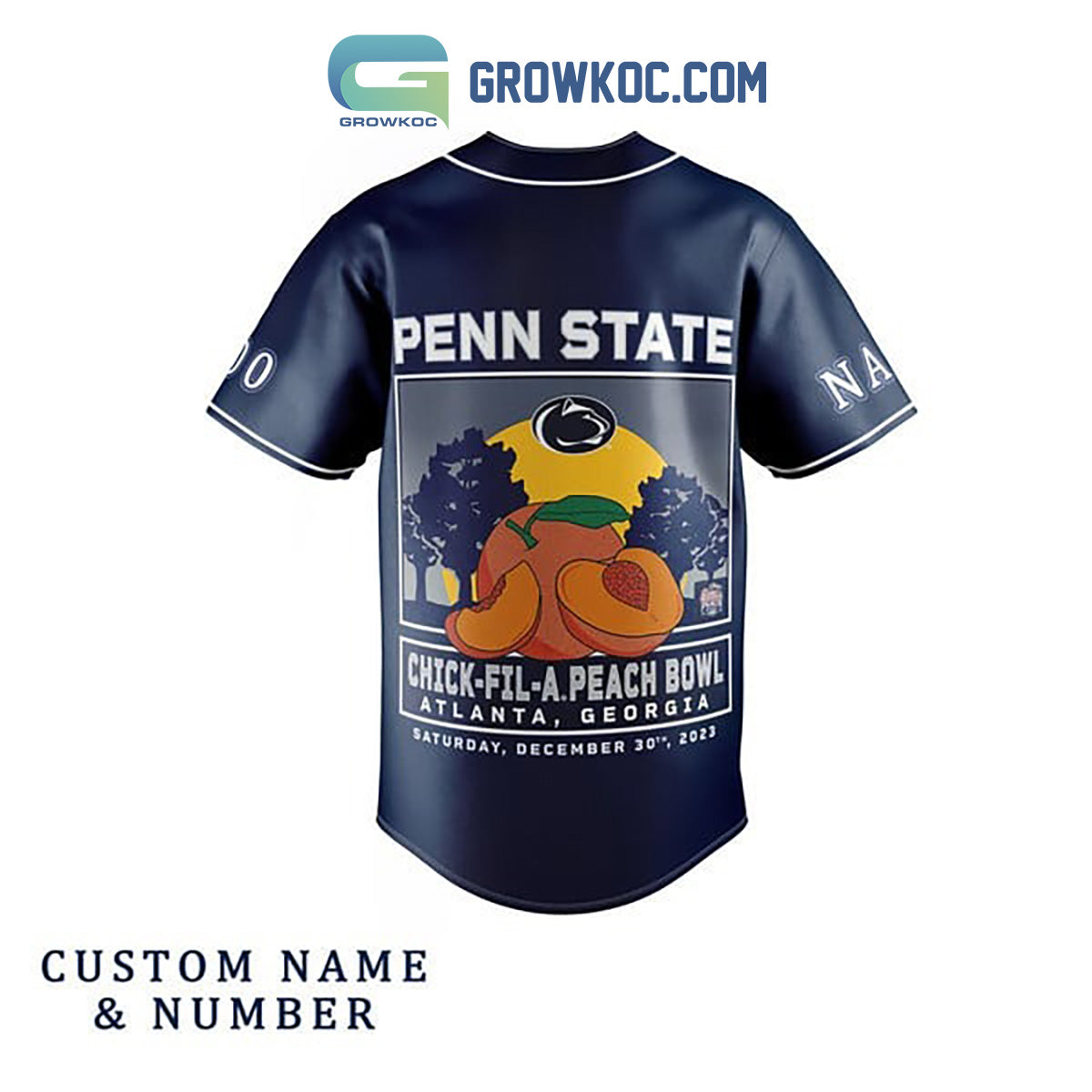 Penn State Nittany Lions Chick-fil-APeach Bowl Personalized Baseball Jersey Navy baseball jersey product view 3