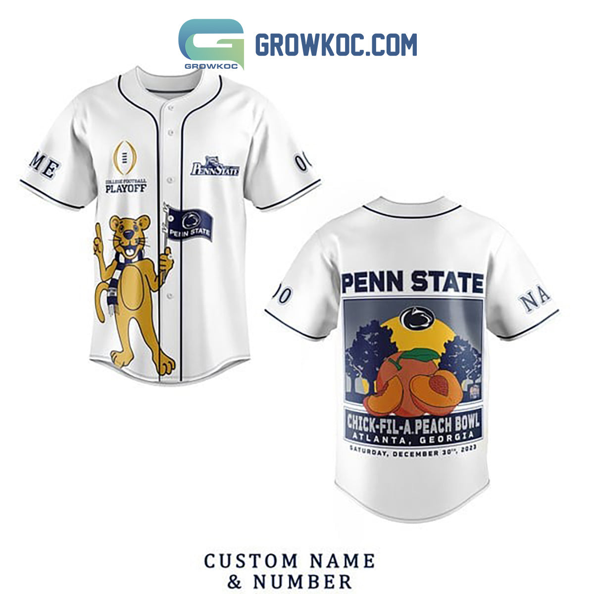 Penn State Nittany Lions Chick-fil-APeach Bowl Personalized Baseball Jersey White baseball jersey product view 1