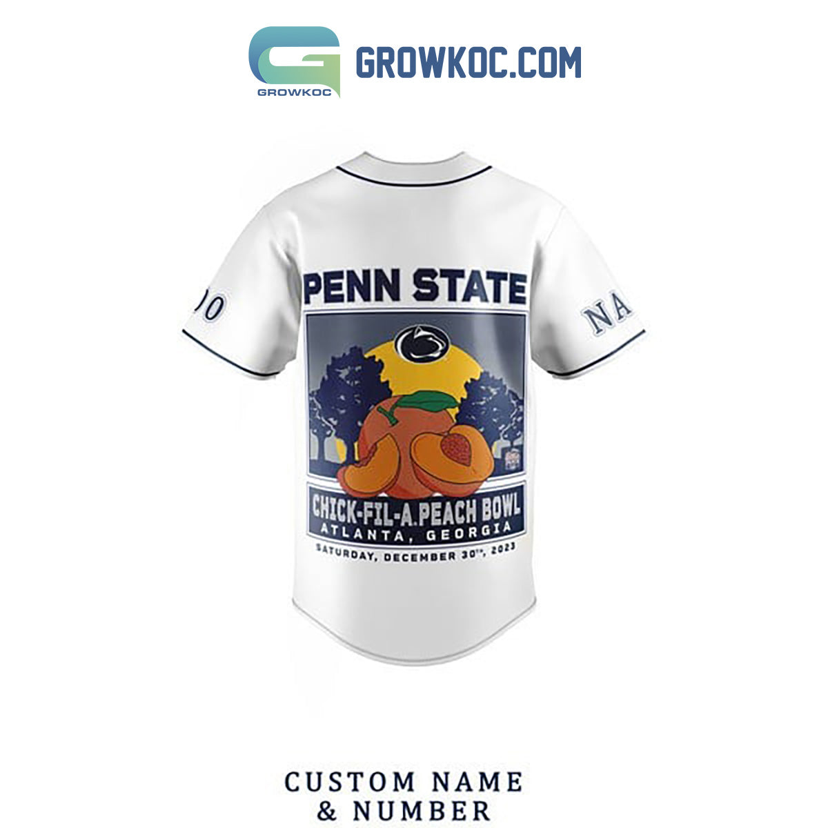Penn State Nittany Lions Chick-fil-APeach Bowl Personalized Baseball Jersey White baseball jersey product view 2