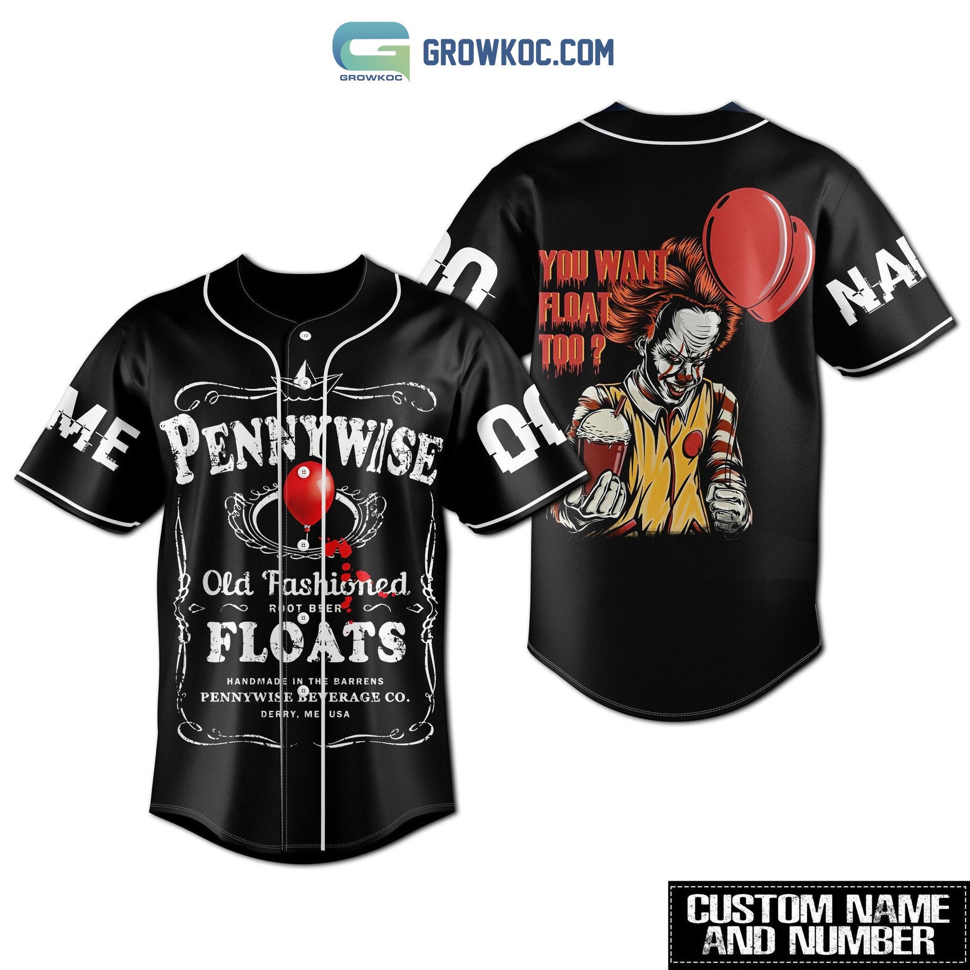 Pennywise You Want Float Too Personalized Baseball Jersey baseball jersey product view 1