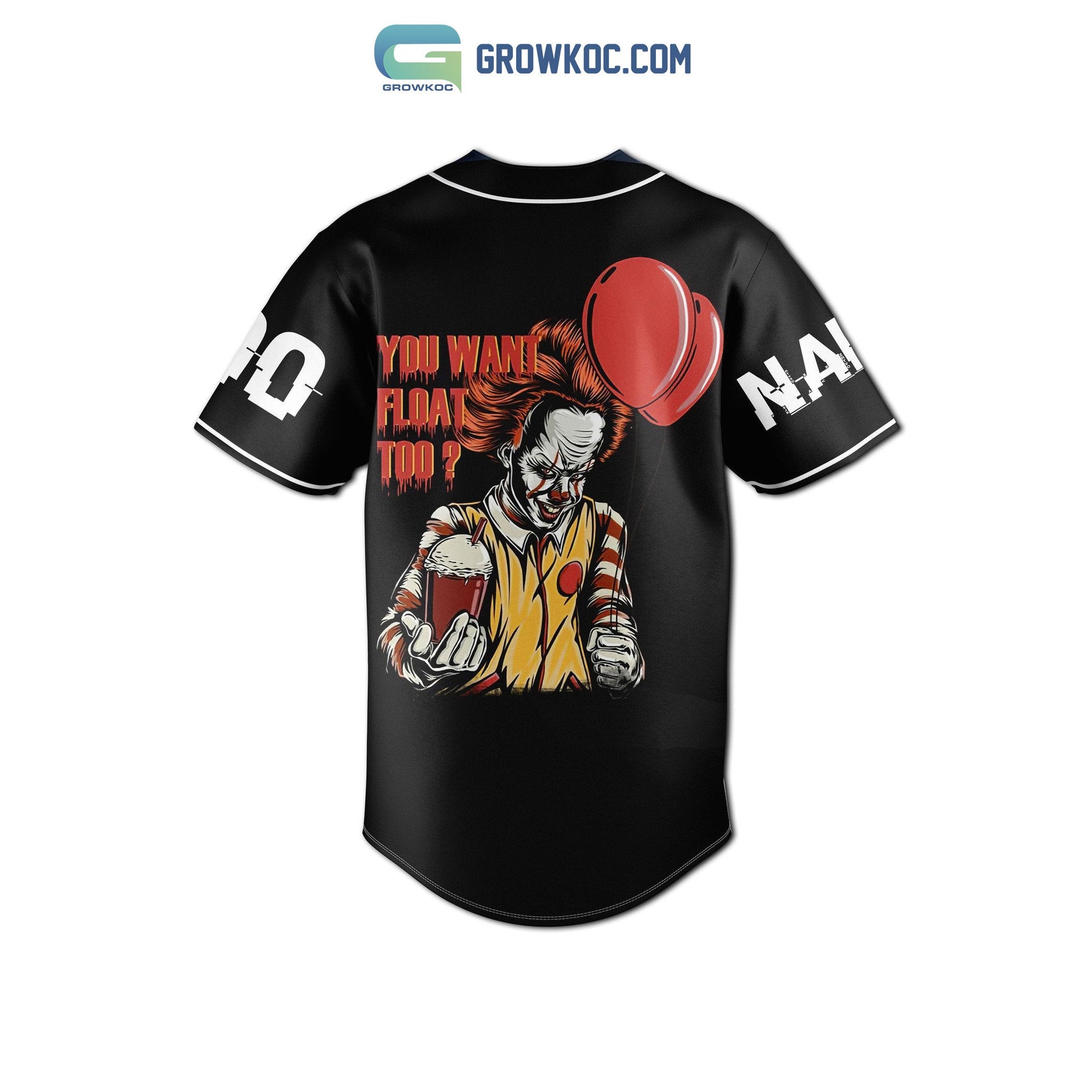 Pennywise You Want Float Too Personalized Baseball Jersey baseball jersey product view 3