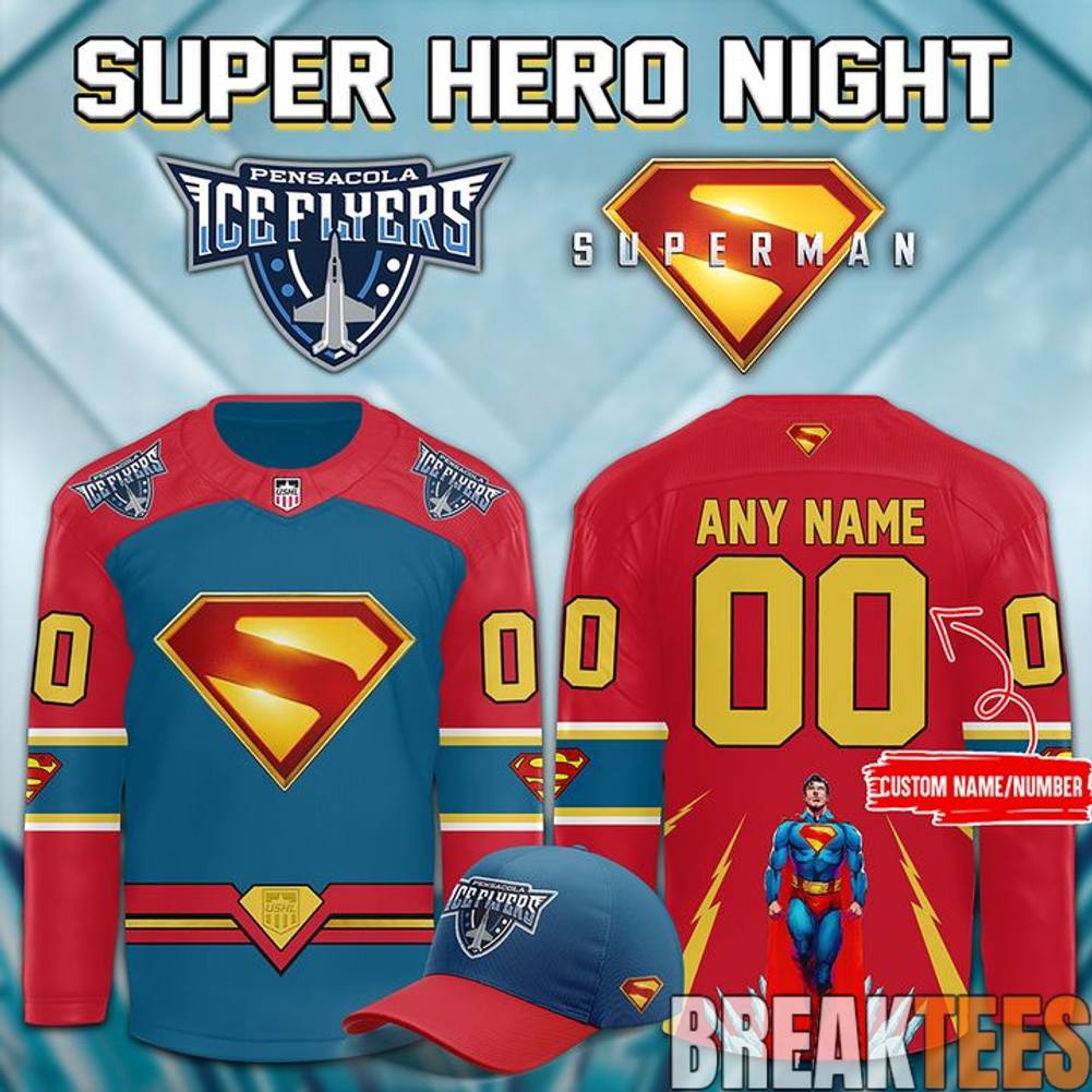 Pensacola Ice Flyers x Super Hero Night Hockey Jersey hockey jersey product view 1