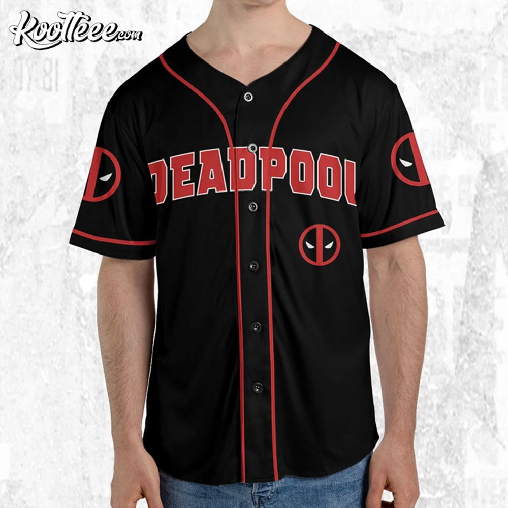 Personalize Deadpool Black Red Baseball Jersey baseball jersey product view 1
