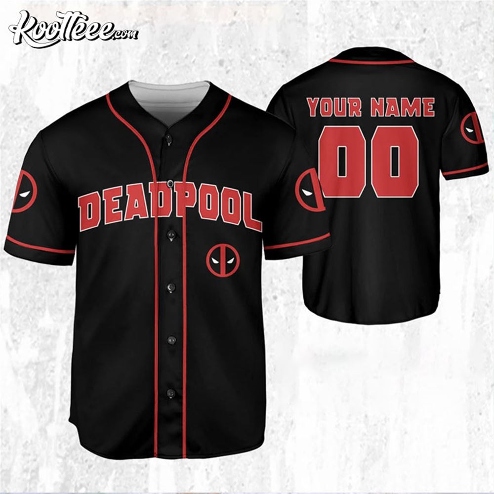 Personalize Deadpool Black Red Baseball Jersey baseball jersey product view 3