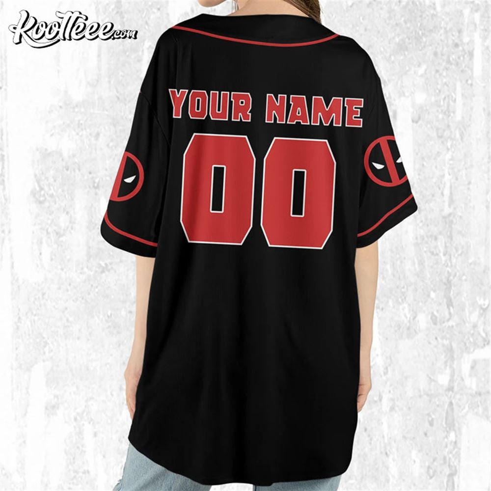 Personalize Deadpool Black Red Baseball Jersey baseball jersey product view 2