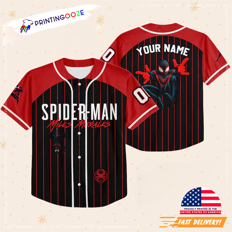 Personalizesd Spiderman Miles Morales Black Red Baseball Jersey baseball jersey product view 2