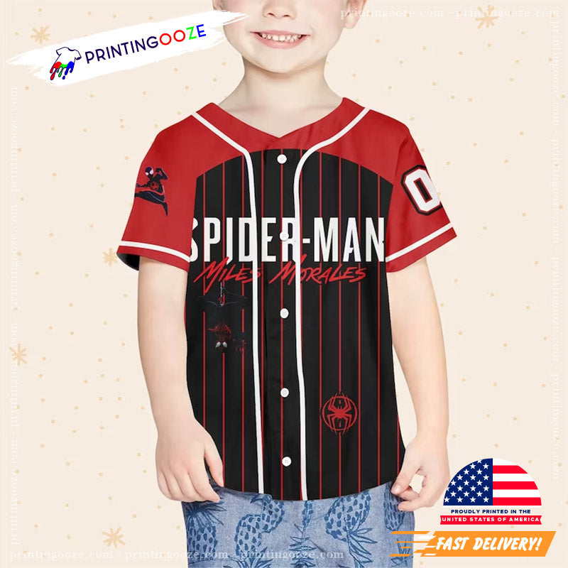 Personalizesd Spiderman Miles Morales Black Red Baseball Jersey baseball jersey product view 1