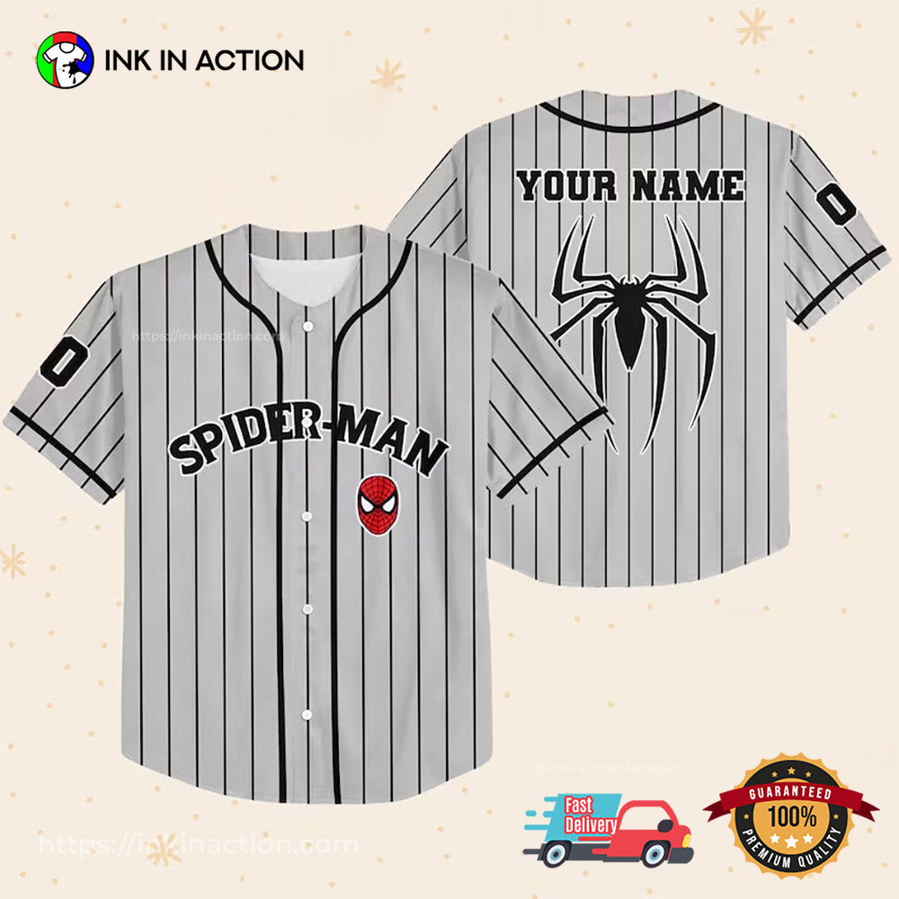 Personalize Spiderman Striped Black Baseball Jersey baseball jersey product view 2