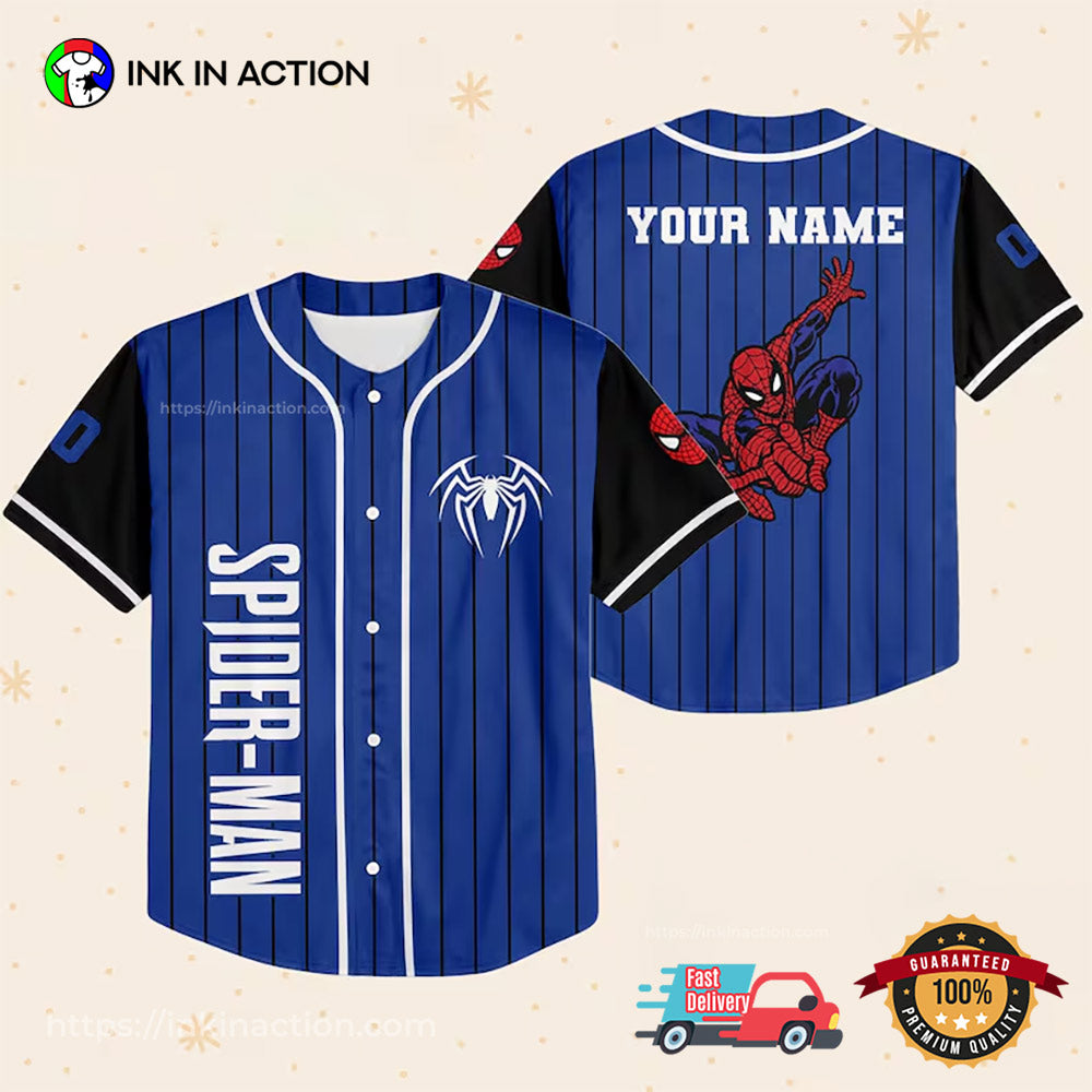 Personalize Spiderman Superhero Awesome Blue Baseball Jersey baseball jersey product view 2