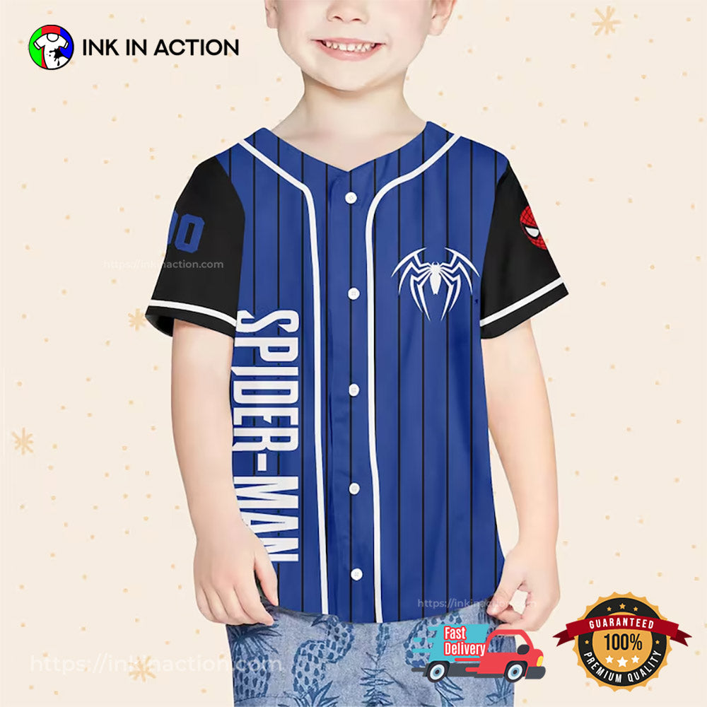 Personalize Spiderman Superhero Awesome Blue Baseball Jersey baseball jersey product view 1