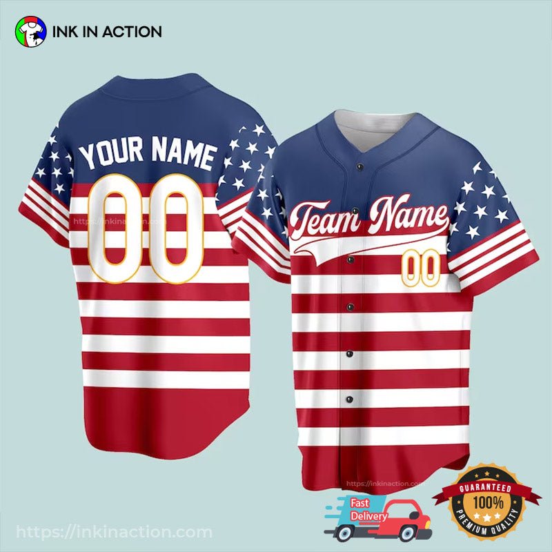Personalized American Flag Independence Day Baseball Jersey baseball jersey product view 1