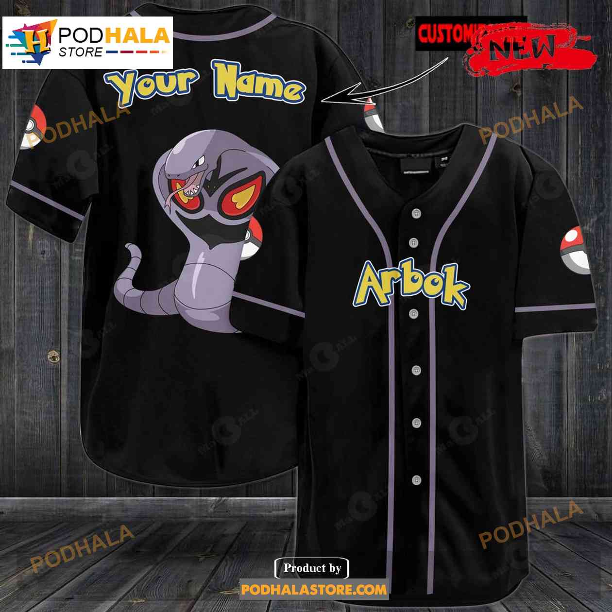 Personalized Arbok Baseball Jersey baseball jersey product view 1