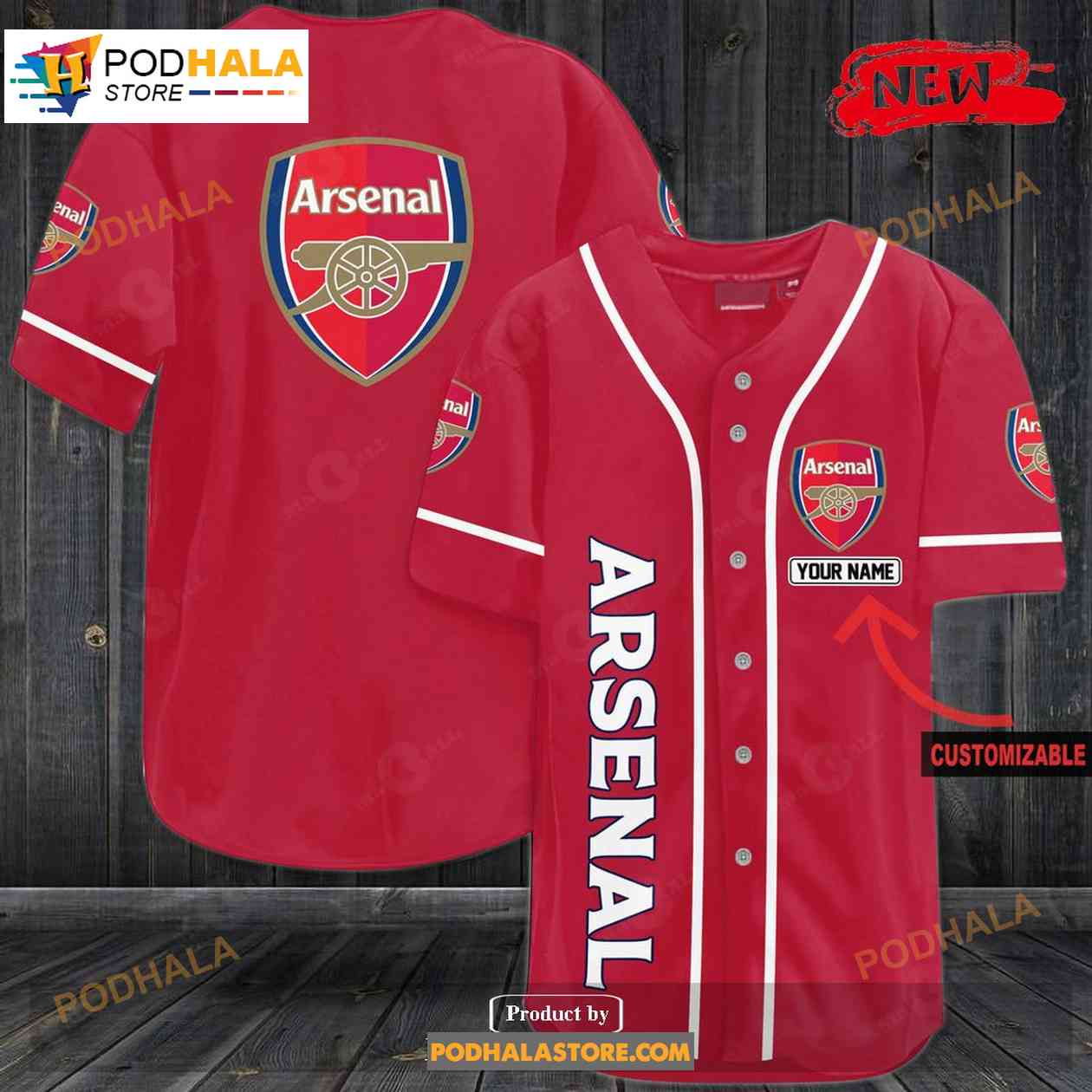 Personalized Arsenal All Over Print Red Design Baseball Jersey baseball jersey product view 1