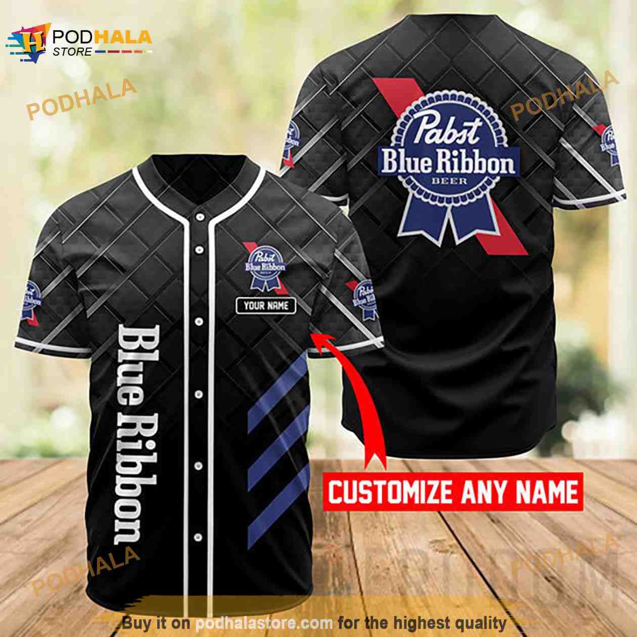 Personalized Black Pabst Blue Ribbon 3D Baseball Jersey baseball jersey product view 1
