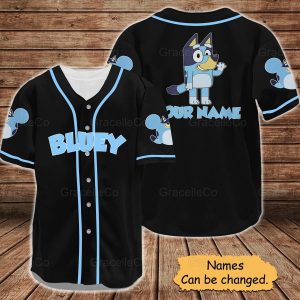 Personalized Bluey Baseball Shirt, Custom Bluey Jersey Shirt, Bluey Shirt Men, Bingo Shirt, Bluey Lover Gift baseball jersey product view 1