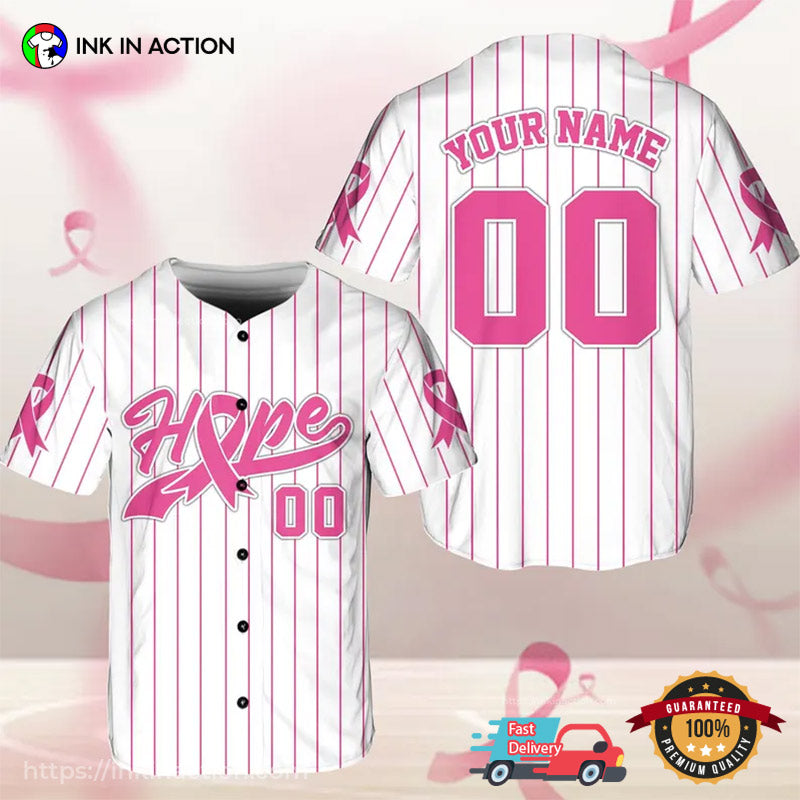 Personalized Breast Cancer Hope Pink Ribbons Baseball Jersey baseball jersey product view 1