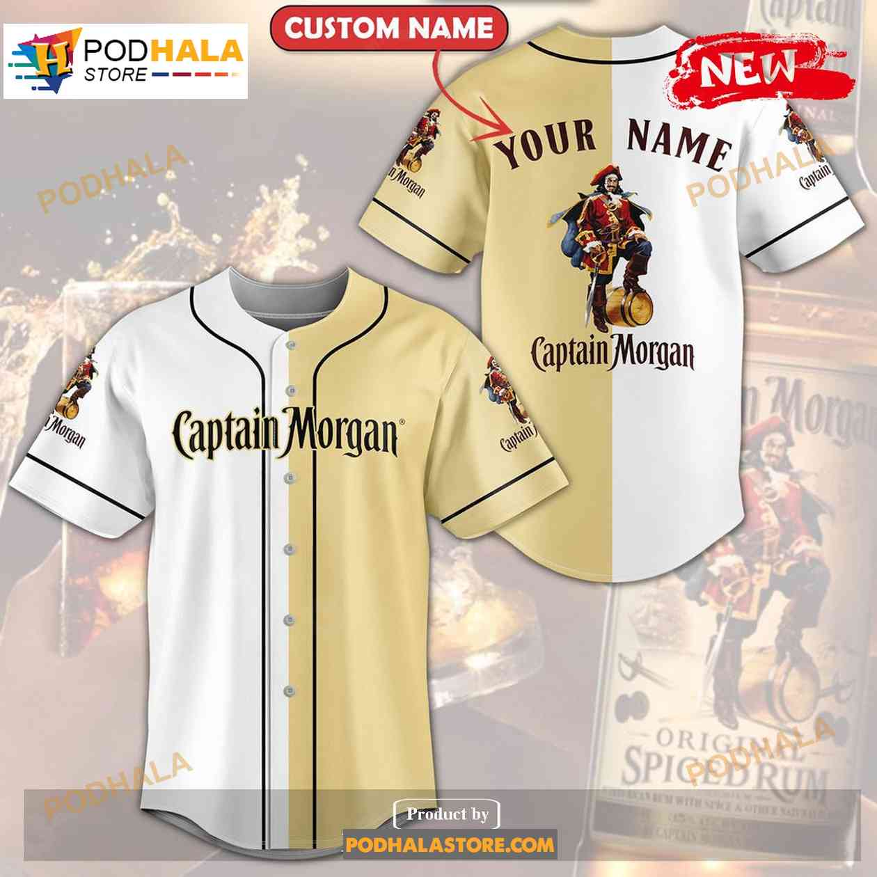 Personalized Captain Morgan All Over Print Yellow Unisex Baseball Jersey baseball jersey product view 1
