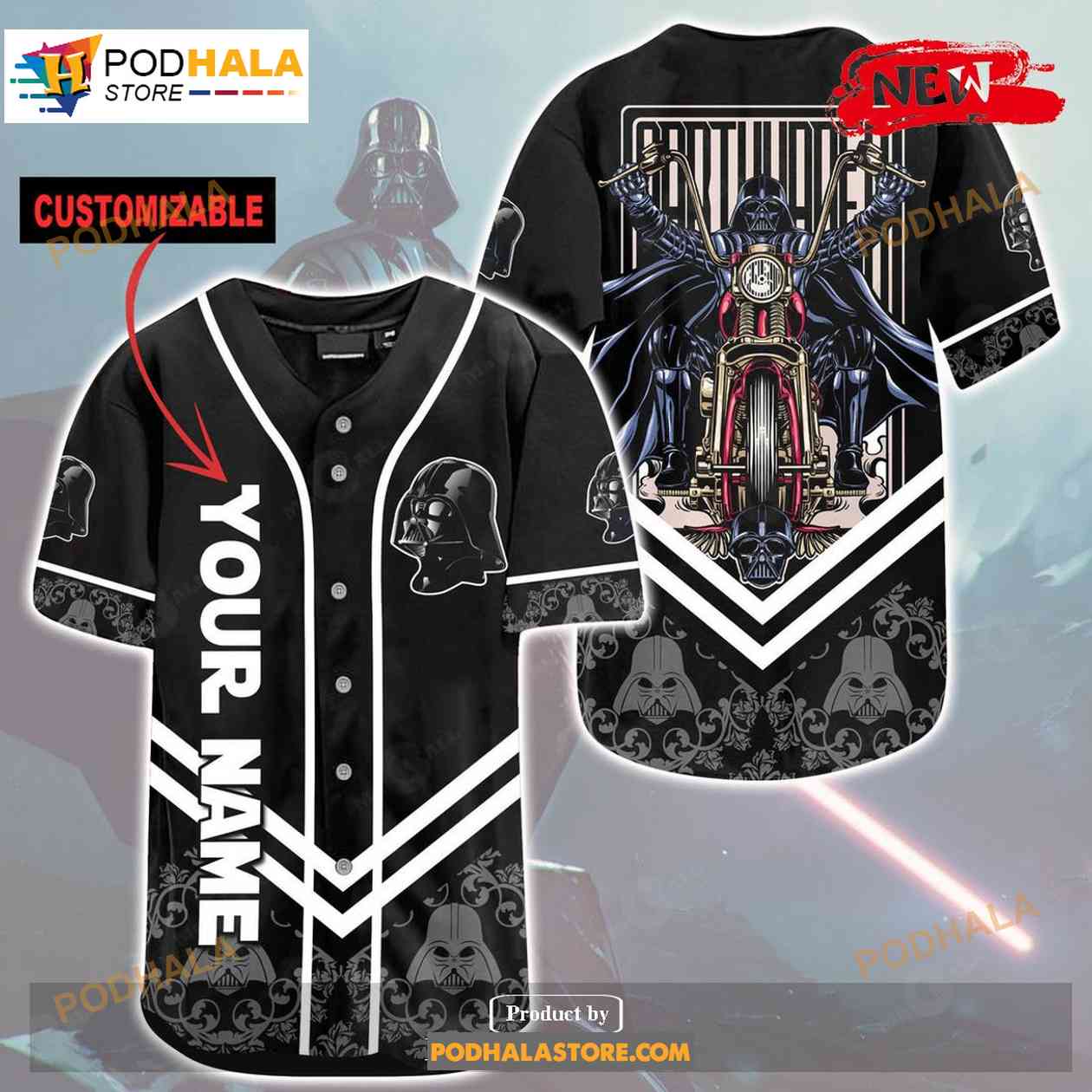 Personalized Darth Vader Motorcycle All Over Print Black Unisex Baseball Jersey baseball jersey product view 1