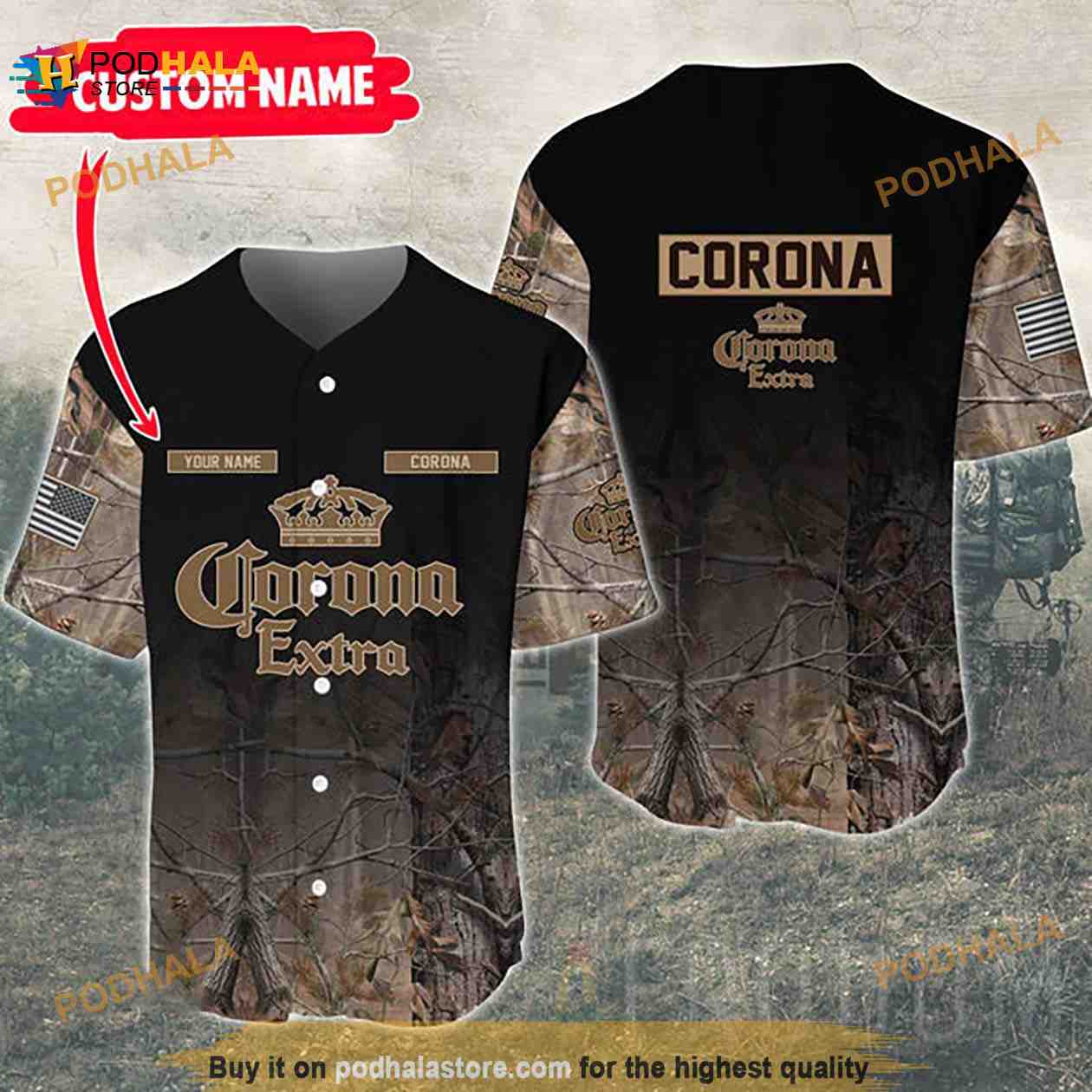 Personalized Deer Hunting Corona 3D Baseball Jersey baseball jersey product view 1