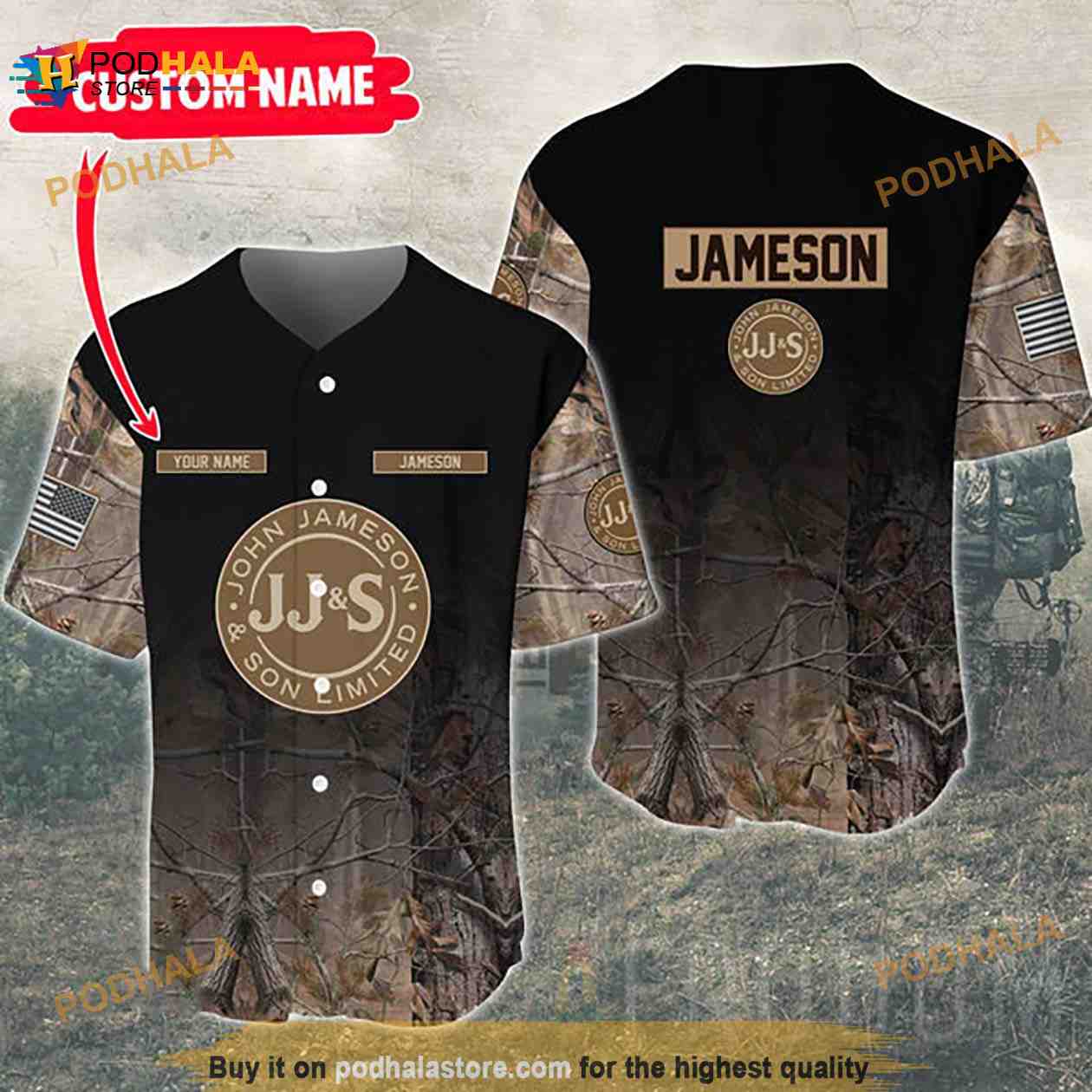 Personalized Deer Hunting Jameson 3D Baseball Jersey baseball jersey product view 1