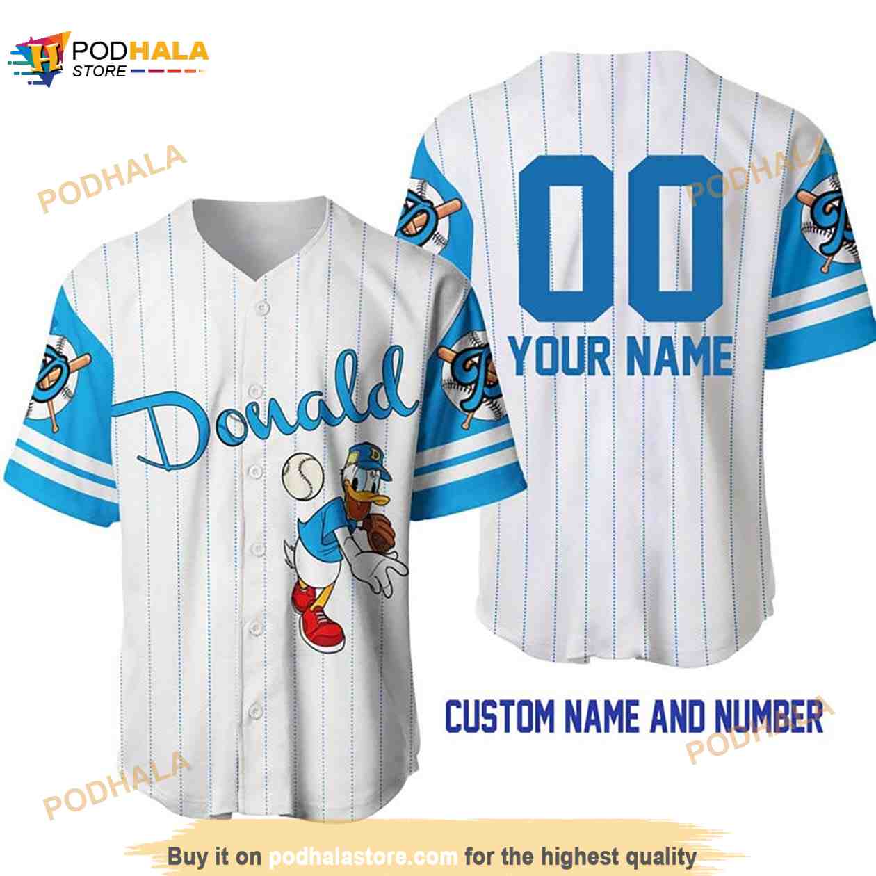 Personalized Donald Duck All Over Print Pinstripe 3D Baseball Jersey baseball jersey product view 1