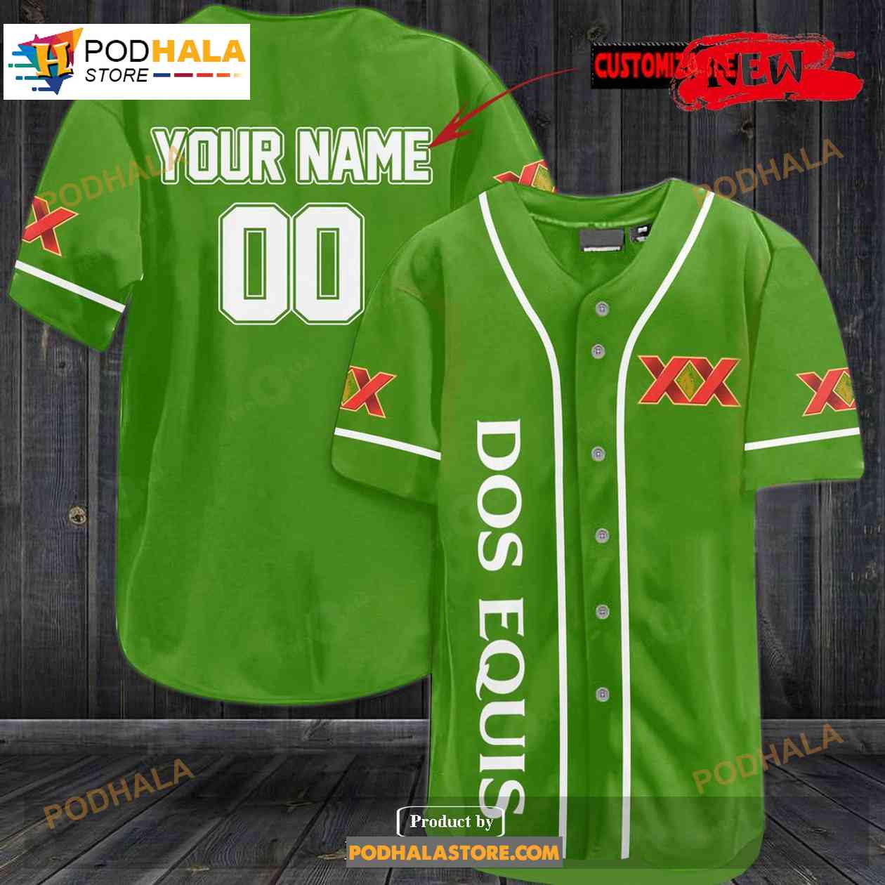 Personalized Dos Equis All Over Print Lime Green Baseball Jersey baseball jersey product view 1