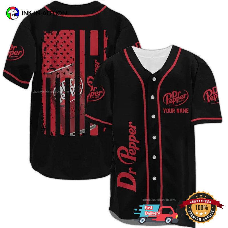 Personalized Dr Pepper America Flag Black Baseball Jersey baseball jersey product view 1