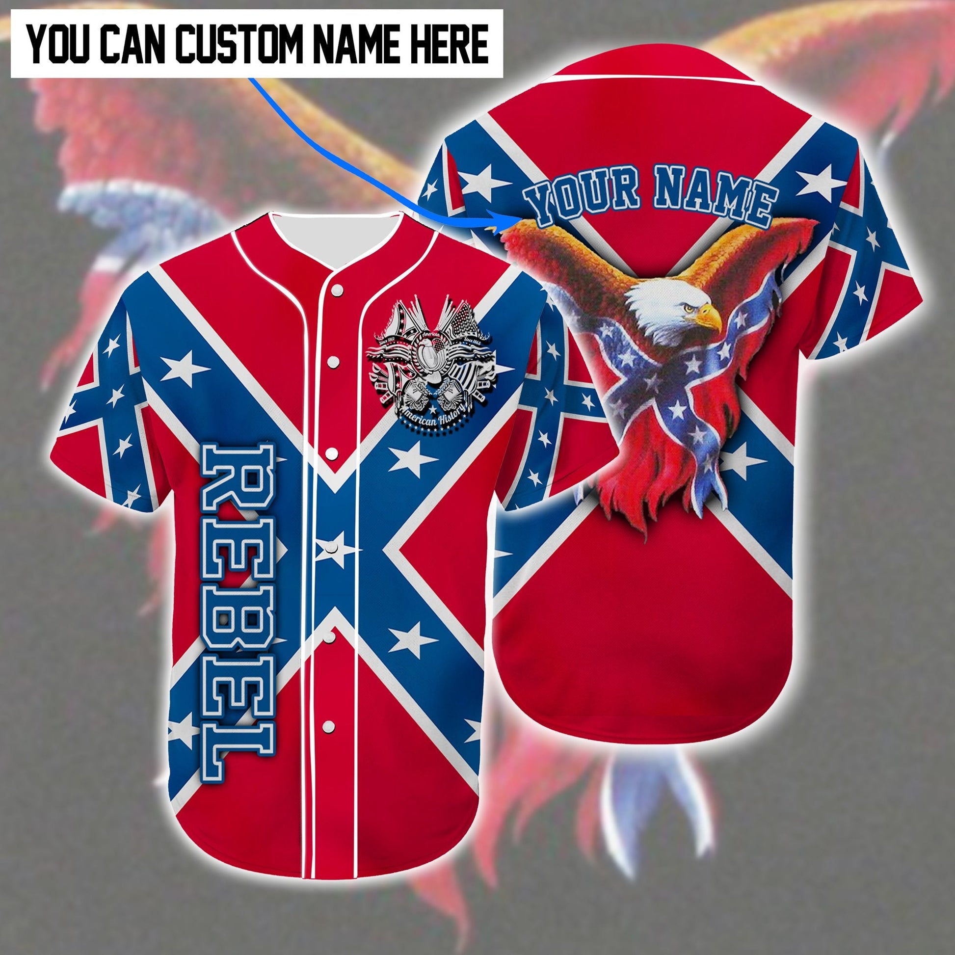 Eagle Conference flag Rebel custom Personalized baseball jersey baseball jersey product view 1