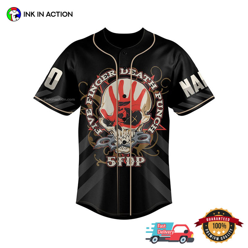 Personalized Five Finger Death Punch Marilyn Manson Black Baseball Jersey baseball jersey product view 1