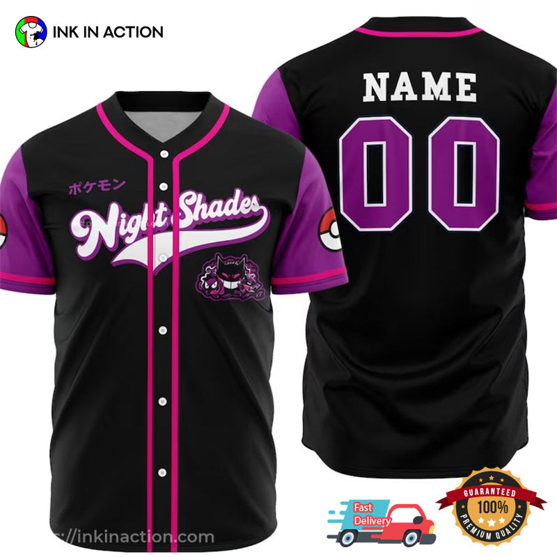 Personalized Gengar Night Shades Japan Baseball Jersey baseball jersey product view 1