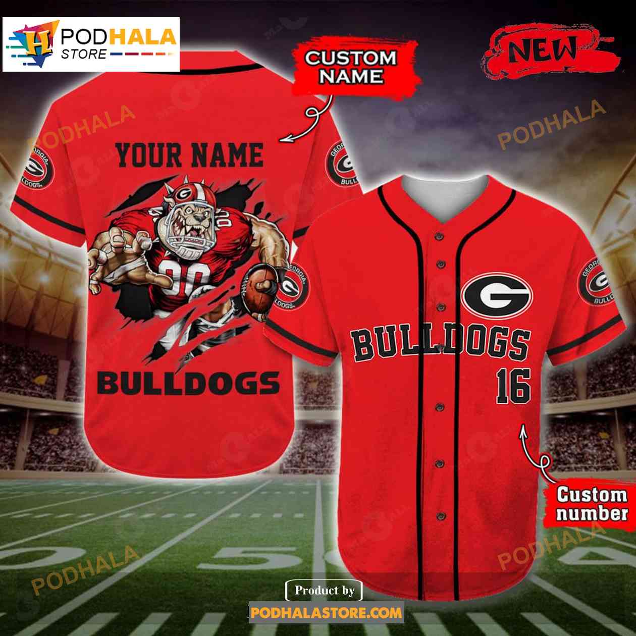Personalized Georgia Bulldogs Player All Over Print 3d Baseball Jersey baseball jersey product view 1