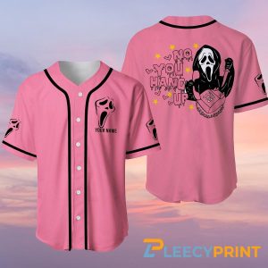 Personalized Ghostface No You Hang Up Pink Jersey, No You Hang Up Halloween Baseball Jersey baseball jersey product view 1